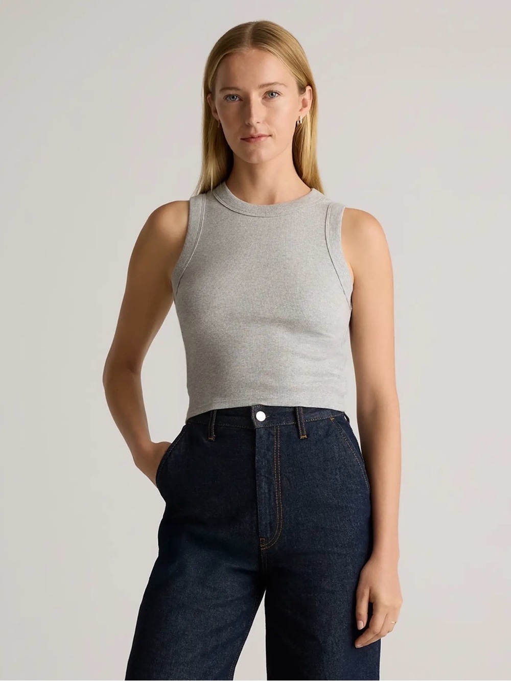 Organic Cotton Micro-Rib Cropped Cutaway Tank -Heather Grey XS